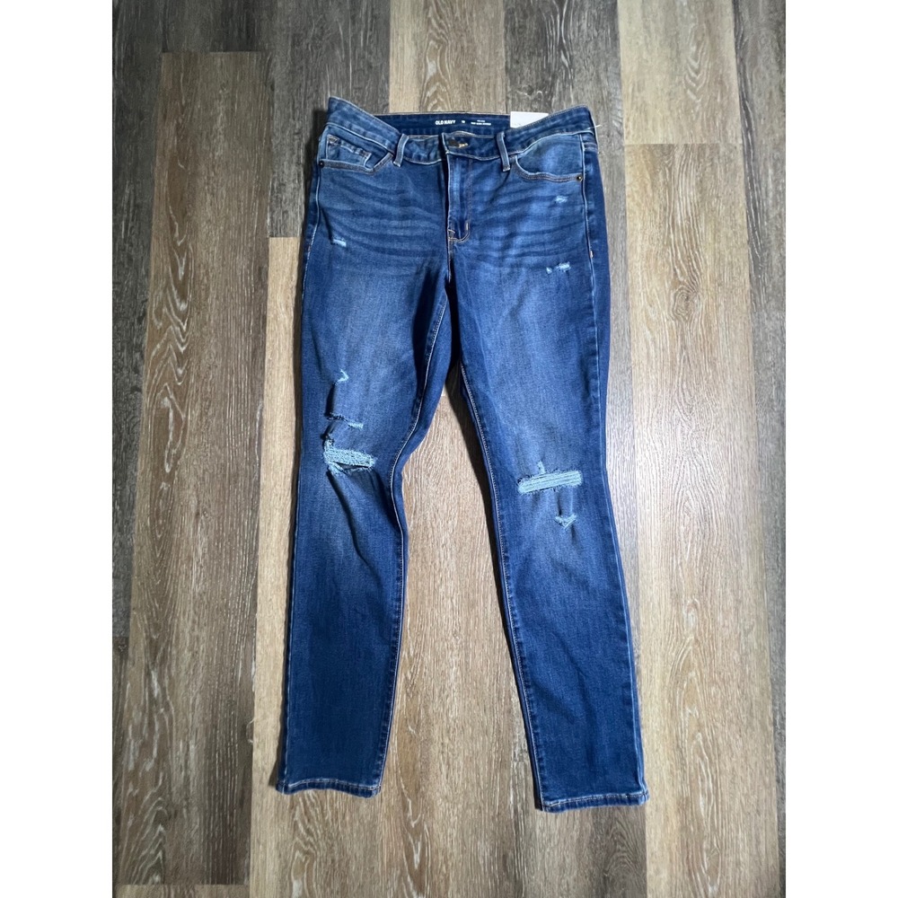 Old Navy Pop Icon Skinny Jeans Womens 10 Blue New Distressed Mid Rise Denim
